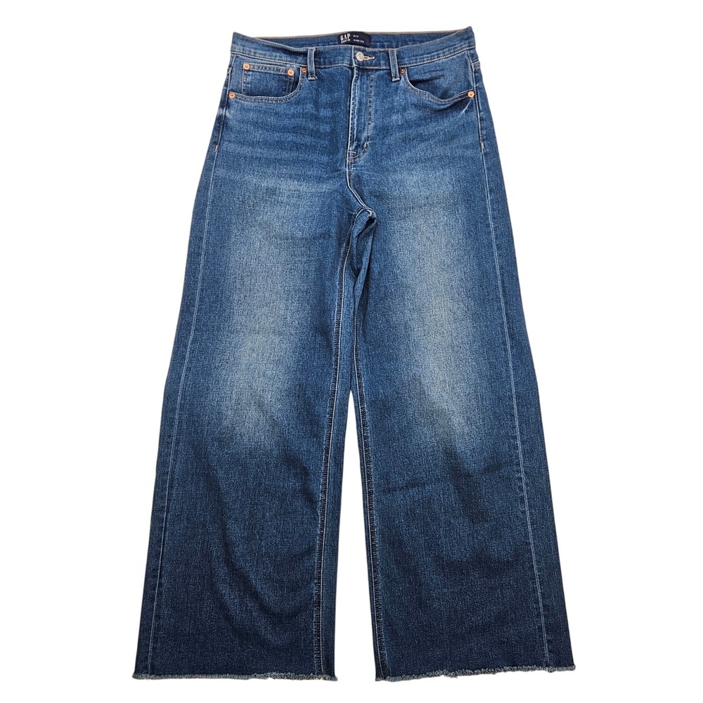 Gap Denim Wide Leg Jeans Womens 12/31 Blue High Rise Raw Hem Stretch Medium Wash